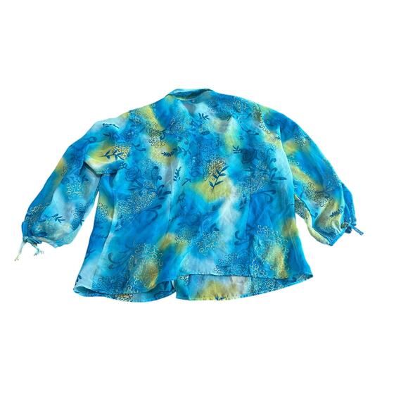 TOTO- XL- see measurements- blue green coastal fairycore- semi sheer button up - Picture 2 of 5